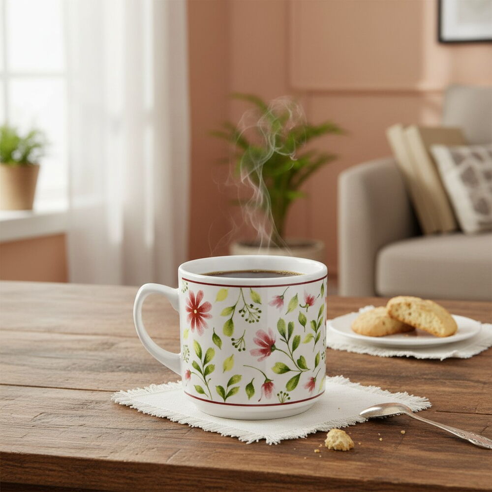 KÜTAHYA HOME SERAMİK PEMBE BAHÇE DESENLİ KUPA