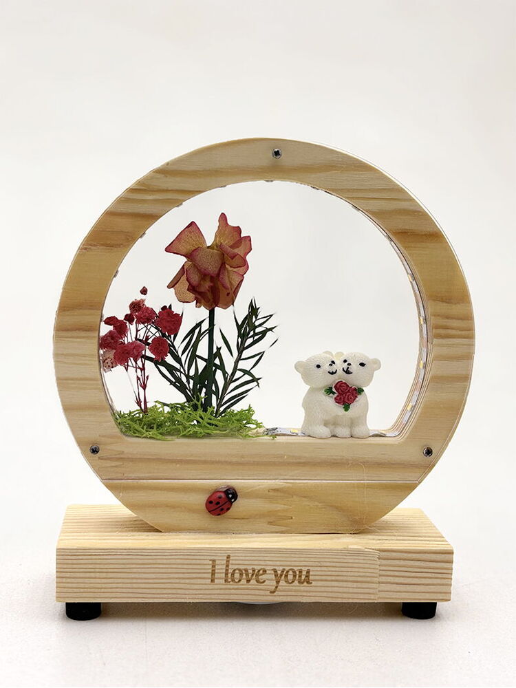 PRETTY HOME AHŞAP İÇİ CAM LEDLİ ÇİÇEK